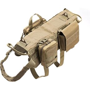 Petvins التكتيكية الكلب مولي سترة تسخير K9 قابل للتعديل في الهواء الطلق خدمة التدريب التمويه تسخير مع 3 أكياس قابلة للفصل اللون البني حجم XL in Kuwait