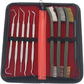 Motanar Gun Cleaning Brush & Pick Kit-Double Ended Brass Copper Nylon Steel Brush & Metal Picks Set (10 Picks)