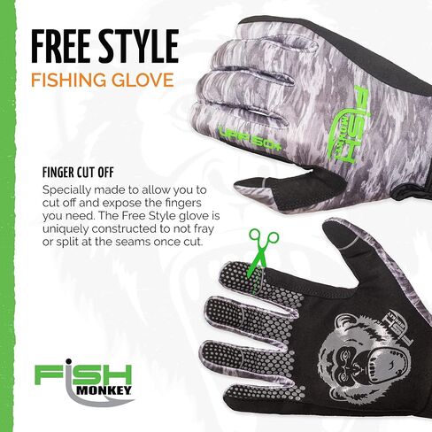 قرد السمك بعامل حماية من الأشعة فوق البنفسجية 50+ لا يتآكل عند قطع الأصابع. قبضة فائقة مضادة للانزلاق، وسادات أسلاك خاصة على أصابع الإبهام/السبابة وجانب القفازات للرجال والنساء in Kuwait