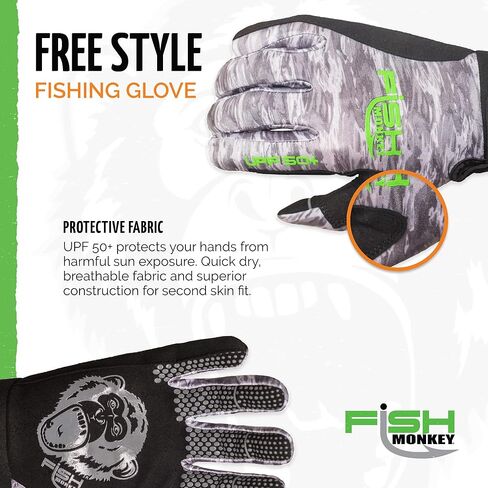 قرد السمك بعامل حماية من الأشعة فوق البنفسجية 50+ لا يتآكل عند قطع الأصابع. قبضة فائقة مضادة للانزلاق، وسادات أسلاك خاصة على أصابع الإبهام/السبابة وجانب القفازات للرجال والنساء in Kuwait
