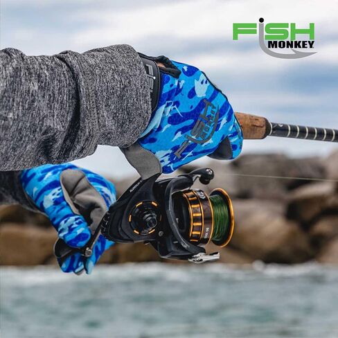 قرد السمك بعامل حماية من الأشعة فوق البنفسجية 50+ لا يتآكل عند قطع الأصابع. قبضة فائقة مضادة للانزلاق، وسادات أسلاك خاصة على أصابع الإبهام/السبابة وجانب القفازات للرجال والنساء in Kuwait