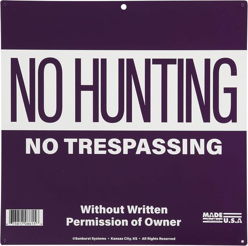 صن براست سيستمز لافتة بعبارة No Hunting/Trespassing Property Marking 8616، 12 انش × 12 انش، عبوة من 10 قطع، ارجواني in Kuwait