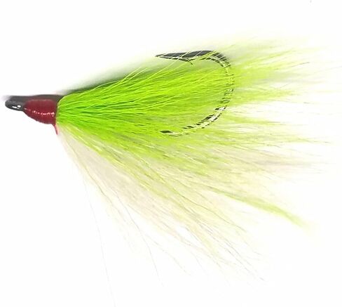5 خطافات دعابة من نوع Bucktail Teaser Flies Ultra Point Hooks Bass Fluke Cod Plugs Rig - شارتروز / أبيض - 2/0 - JES in Saudi Arabia