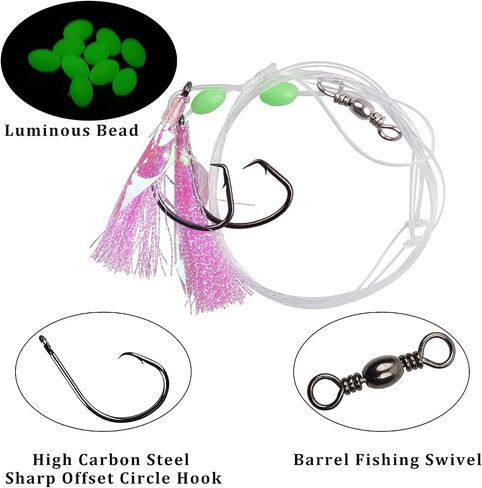 Fishing Rigs Saltwater Bait Rigs, Fishing Rock Cod Rigs Flasher Lures Hooks with Luminous Beads Swivel Fishing Line Leader for Rockfish Lincods Fluke Sea Bass Halibut Freshwater Saltwater in Saudi Arabia