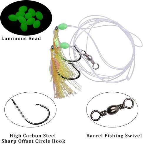 Fishing Rigs Saltwater Bait Rigs, Fishing Rock Cod Rigs Flasher Lures Hooks with Luminous Beads Swivel Fishing Line Leader for Rockfish Lincods Fluke Sea Bass Halibut Freshwater Saltwater in Saudi Arabia