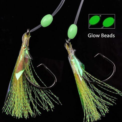 Fishing Rigs Saltwater Bait Rigs, Fishing Rock Cod Rigs Flasher Lures Hooks with Luminous Beads Swivel Fishing Line Leader for Rockfish Lincods Fluke Sea Bass Halibut Freshwater Saltwater in Saudi Arabia