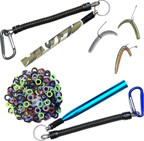 JIGITY - 2 Pack Wacky Rig Tool and O Rings (220 or 340pcs) | Blue + Camouflage Tools for Senkos Stick Bait Neko Ned Finesse Rigging Style Kit Bass Fishing Gear Aluminum Tube (NO Worms or Hooks) in Saudi Arabia