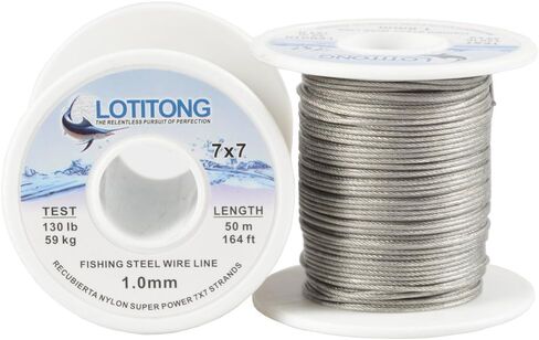 LOTITONG 50M 130LB Fishing Steel Wire line 1.0mm Wire Diameter 7x7 49 Strands Trace Coating Wire Leader Coating Jigging Wire Lead Fish Jigging Line Fishing Wire Stainless Steel Leader Wire in Kuwait