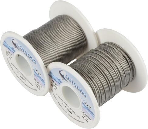 LOTITONG 50M 130LB Fishing Steel Wire line 1.0mm Wire Diameter 7x7 49 Strands Trace Coating Wire Leader Coating Jigging Wire Lead Fish Jigging Line Fishing Wire Stainless Steel Leader Wire in Kuwait