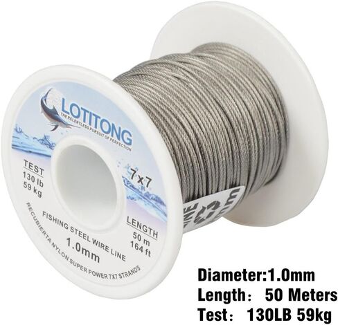 LOTITONG 50M 130LB Fishing Steel Wire line 1.0mm Wire Diameter 7x7 49 Strands Trace Coating Wire Leader Coating Jigging Wire Lead Fish Jigging Line Fishing Wire Stainless Steel Leader Wire in Kuwait
