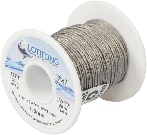LOTITONG 50M 130LB Fishing Steel Wire line 1.0mm Wire Diameter 7x7 49 Strands Trace Coating Wire Leader Coating Jigging Wire Lead Fish Jigging Line Fishing Wire Stainless Steel Leader Wire in Kuwait