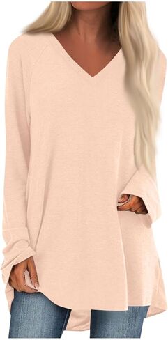 Tops for Women 2023 Long Sleeve Printing Tunic Blouses Round Neck Fall Winter Pullover Tops Relaxed Fit Outfits in Saudi Arabia