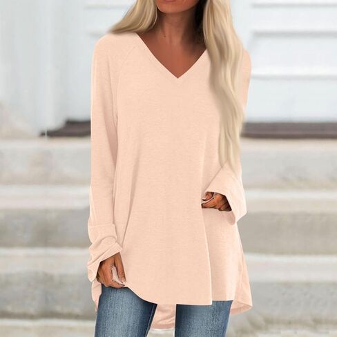 Tops for Women 2023 Long Sleeve Printing Tunic Blouses Round Neck Fall Winter Pullover Tops Relaxed Fit Outfits in Saudi Arabia
