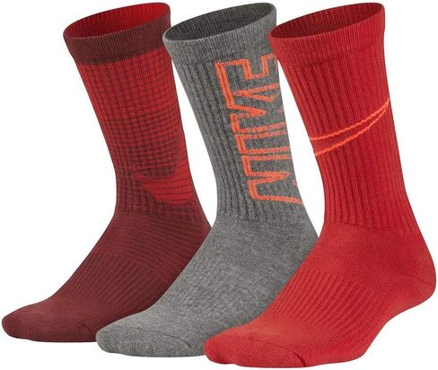 Nike Boy's Performance Cushioned 3-Pack Crew Socks Small (3Y-5Y) Red Gray in Saudi Arabia