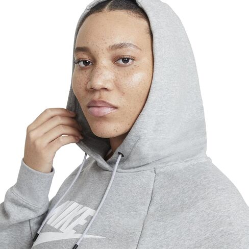 Nike Women's Sportswear Essential Hoodie (2X, Heather Grey/White) in Saudi Arabia