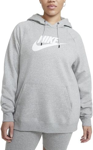 Nike Women's Sportswear Essential Hoodie (2X, Heather Grey/White) in Saudi Arabia