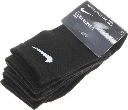 Nike Kid's 3 Pairs Young Athletes Cushioned Crew Socks; Black (5-7) in Saudi Arabia