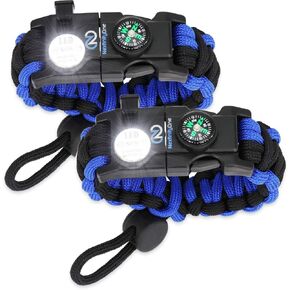 Nexfinity One Survival Paracord Bracelet - Tactical Emergency Gear Kit with SOS LED Light, 550 Grade, Adjustable, Multitools, Fire Starter, Compass, and Whistle - Set of 2