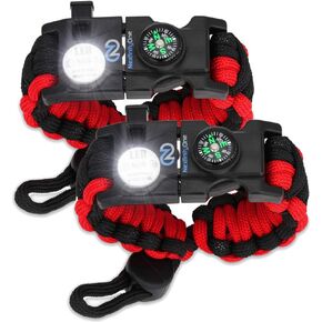 Nexfinity One Survival Paracord Bracelet - Tactical Emergency Gear Kit with SOS LED Light, 550 Grade, Adjustable, Multitools, Fire Starter, Compass, and Whistle - Set of 2