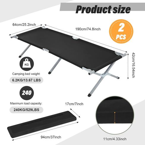 Geetery 2 Pcs Folding Camping Cot Bed with Carry Bag Portable Tent Twin Cot Army Military 529 lbs Outdoor Sleeping Travel Camping(Army Green) in Kuwait