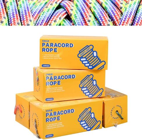 550LB Paracord 100ft Reflective Parachute Cord, 7 Strand Inner Core Type III Tactical Paracord Rope, Outside Survival Gear for Bracelets, Lanyards, Handle Wraps, Camping & Hiking (Black, 110FT) in Saudi Arabia