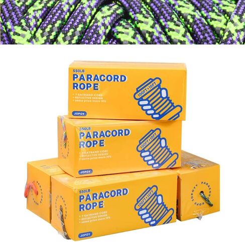 550LB Paracord 100ft Reflective Parachute Cord, 7 Strand Inner Core Type III Tactical Paracord Rope, Outside Survival Gear for Bracelets, Lanyards, Handle Wraps, Camping & Hiking (Black, 110FT) in Saudi Arabia