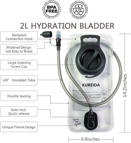KUREIDA Hydration Bladder 2L-3L,Leak Proof Water Reservoir,BPA Free,Wide Opening, Military Water Bladder Combined with Hydration Backpacks for Biking Hiking Running Camping Climbing. in Kuwait