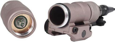 FARMSOLDIER M300A Tactical LED Mini Scout Flashlight Torch， Weapon Light with Pressure Switch Picatinny Mount Rail Offset Ring Side Mount for Hunting Hiking Tan in Kuwait