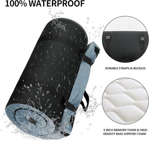 TONAHUTU Memory Foam Camping Mattress Pad, Portable Sleeping Pad Roll Up Travel Mattress Waterproof Foldable Floor Cot Mattress Guest Bed for Sleepover in Saudi Arabia