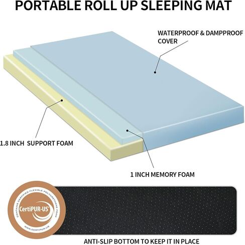 TONAHUTU Memory Foam Camping Mattress Pad, Portable Sleeping Pad Roll Up Travel Mattress Waterproof Foldable Floor Cot Mattress Guest Bed for Sleepover in Saudi Arabia