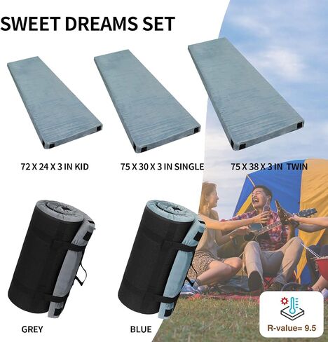 TONAHUTU Memory Foam Camping Mattress Pad, Portable Sleeping Pad Roll Up Travel Mattress Waterproof Foldable Floor Cot Mattress Guest Bed for Sleepover in Saudi Arabia