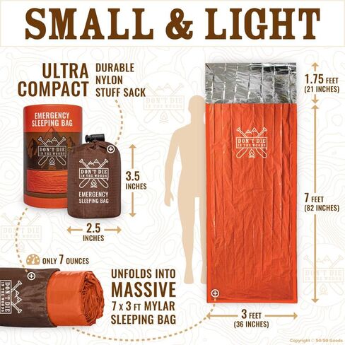 Don’t Die in The Woods – Emergency Sleeping Bag with Hood | Ultralight – Waterproof – Extra Thick – Space Blanket Thermal Mylar for Hiking Camping Survival Gear First Aid Kit Essentials in Kuwait