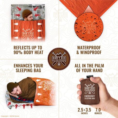 Don’t Die in The Woods – Emergency Sleeping Bag with Hood | Ultralight – Waterproof – Extra Thick – Space Blanket Thermal Mylar for Hiking Camping Survival Gear First Aid Kit Essentials in Kuwait