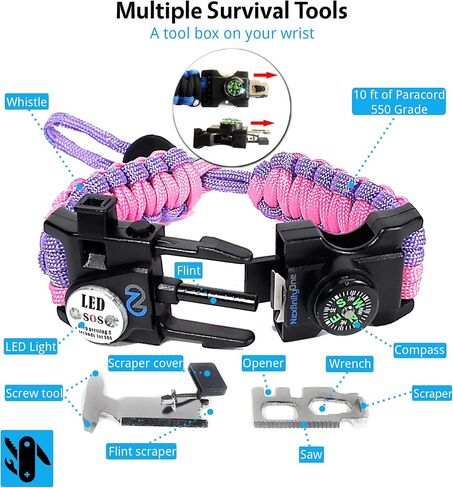 مجموعة أساور Nexfinity One Paracord المكونة من 2-6 في 1 معدات النجاة مع ضوء SOS LED ومشعل نار وبوصلة وصفارة عالية وأدوات متعددة - قابلة للتعديل 550 درجة - هدية للرجال والتخييم والمشي لمسافات طويلة in Kuwait