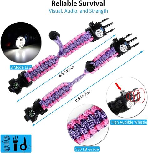 مجموعة أساور Nexfinity One Paracord المكونة من 2-6 في 1 معدات النجاة مع ضوء SOS LED ومشعل نار وبوصلة وصفارة عالية وأدوات متعددة - قابلة للتعديل 550 درجة - هدية للرجال والتخييم والمشي لمسافات طويلة in Kuwait