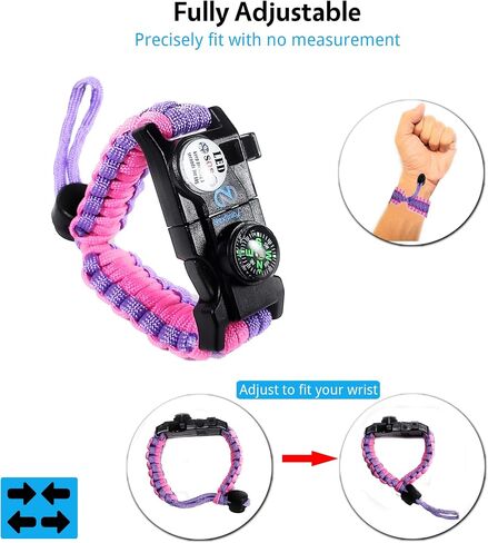 مجموعة أساور Nexfinity One Paracord المكونة من 2-6 في 1 معدات النجاة مع ضوء SOS LED ومشعل نار وبوصلة وصفارة عالية وأدوات متعددة - قابلة للتعديل 550 درجة - هدية للرجال والتخييم والمشي لمسافات طويلة in Kuwait