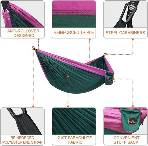 Camping Hammock, Super Lightweight Portable Parachute Hammock with Two Tree Straps Single or Double Nylon Travel Tree Hammocks for Camping Backpacking Hiking in Kuwait