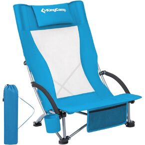 KingCamp Folding Beach Chair High Back Lightweight Portable Backpack Chair with Headrest, Cup Holder for Camping Outdoor Sand Concert Lawn Festival Sports, Blue