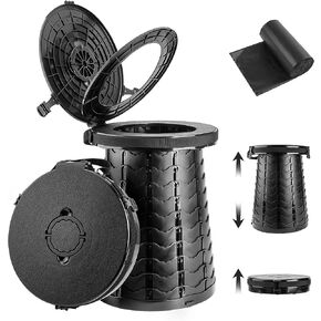 مرحاض محمول قابل للسحب من HZG للتخييم والسفر ومرحاض للتخييم بارتفاع قابل للتعديل للسيارة والتخييم والمشي لمسافات طويلة والرحلات الطويلة، ضروري للسفر في الهواء الطلق - أسود in Kuwait