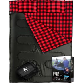 BESTEAM Double Sleeping Bag Flannel for Adults Kids, Queen Size for 2 Person with 2 Pillows, Warm & Cold Weather Sleeping Bag for Camping, Hiking, Waterproof Lightweight with Compression Sack in Saudi Arabia