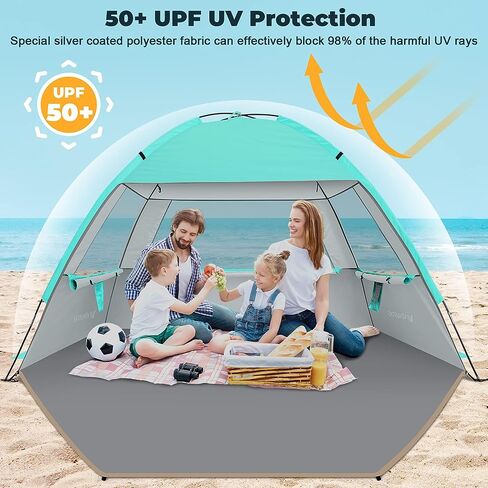 Venustas Beach Tent Sun Shelter for 3/4/6/8 Person, UPF 50+ UV Protection Beach Canopy, Lightweight and Easy Setup Cabana, Portable Shade Tent in Kuwait