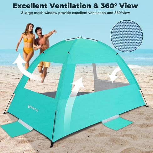 Venustas Beach Tent Sun Shelter for 3/4/6/8 Person, UPF 50+ UV Protection Beach Canopy, Lightweight and Easy Setup Cabana, Portable Shade Tent in Kuwait