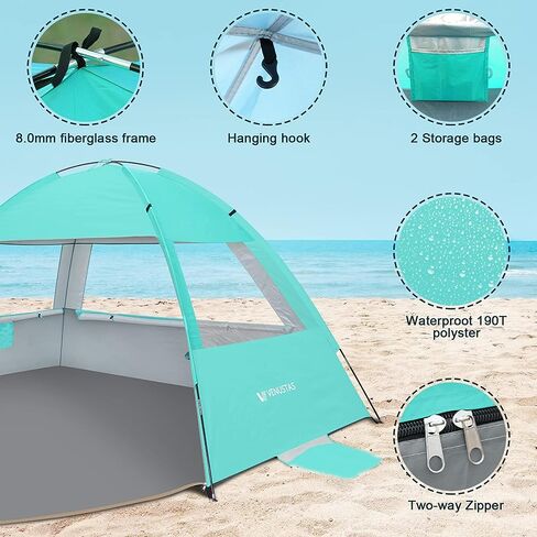 Venustas Beach Tent Sun Shelter for 3/4/6/8 Person, UPF 50+ UV Protection Beach Canopy, Lightweight and Easy Setup Cabana, Portable Shade Tent in Kuwait