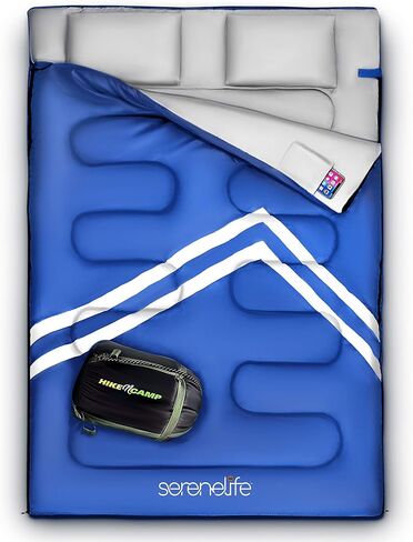 Backpacking Sleeping Bag Camping Gear - Double Sleeping Bag for Adults/Teens w/ 2 Pillows, Bag - Outdoor Lightweight Weather Proof Sleeping Bags - Camping, Hiking - SereneLife in Saudi Arabia