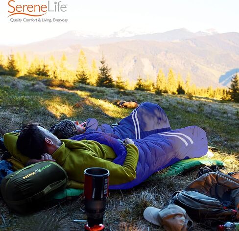Backpacking Sleeping Bag Camping Gear - Double Sleeping Bag for Adults/Teens w/ 2 Pillows, Bag - Outdoor Lightweight Weather Proof Sleeping Bags - Camping, Hiking - SereneLife in Saudi Arabia