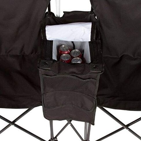 Trademark Innovations Double Folding Camp and Beach Chair with Removable Umbrella and Cooler, Black in Saudi Arabia