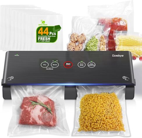 Gasbye 2-Pump Vacuum Sealer، [يخرج كل الهواء] لحفظ الطعام الجاف والرطب، Sous Vide، 44 قطعة من الأكياس المقطوعة مسبقًا، صينية تنقيط سهلة التنظيف وقابلة للإزالة، وحشيات سيليكون متينة، أسود in Kuwait