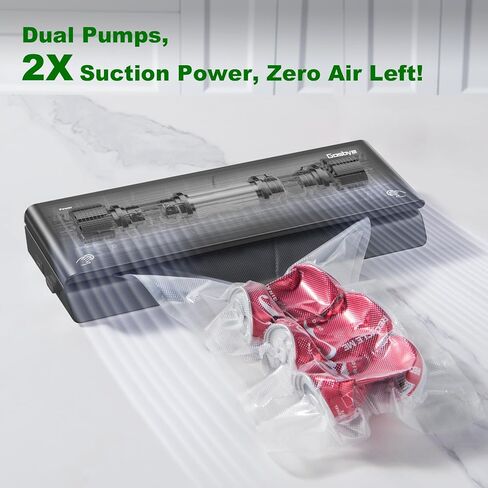 Gasbye 2-Pump Vacuum Sealer، [يخرج كل الهواء] لحفظ الطعام الجاف والرطب، Sous Vide، 44 قطعة من الأكياس المقطوعة مسبقًا، صينية تنقيط سهلة التنظيف وقابلة للإزالة، وحشيات سيليكون متينة، أسود in Kuwait