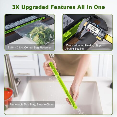 Gasbye 2-Pump Vacuum Sealer، [يخرج كل الهواء] لحفظ الطعام الجاف والرطب، Sous Vide، 44 قطعة من الأكياس المقطوعة مسبقًا، صينية تنقيط سهلة التنظيف وقابلة للإزالة، وحشيات سيليكون متينة، أسود in Kuwait