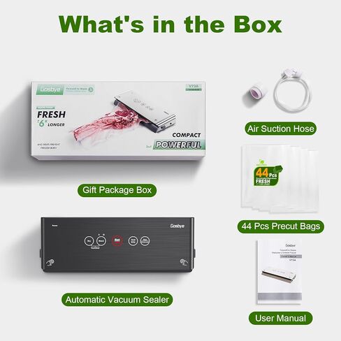 Gasbye 2-Pump Vacuum Sealer، [يخرج كل الهواء] لحفظ الطعام الجاف والرطب، Sous Vide، 44 قطعة من الأكياس المقطوعة مسبقًا، صينية تنقيط سهلة التنظيف وقابلة للإزالة، وحشيات سيليكون متينة، أسود in Kuwait